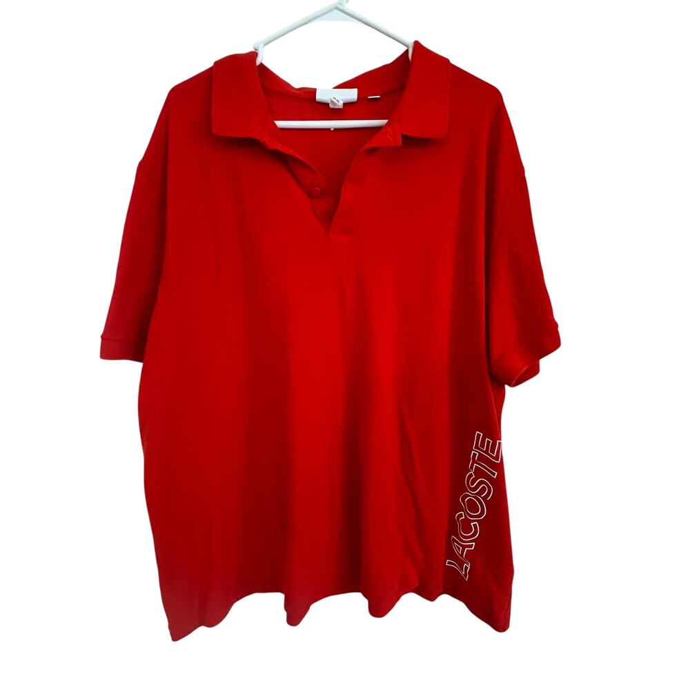Lacoste Men's Collared Short Sleeve Shirt‎ Red Big Logo Polo Golf Shirt Size 4XL